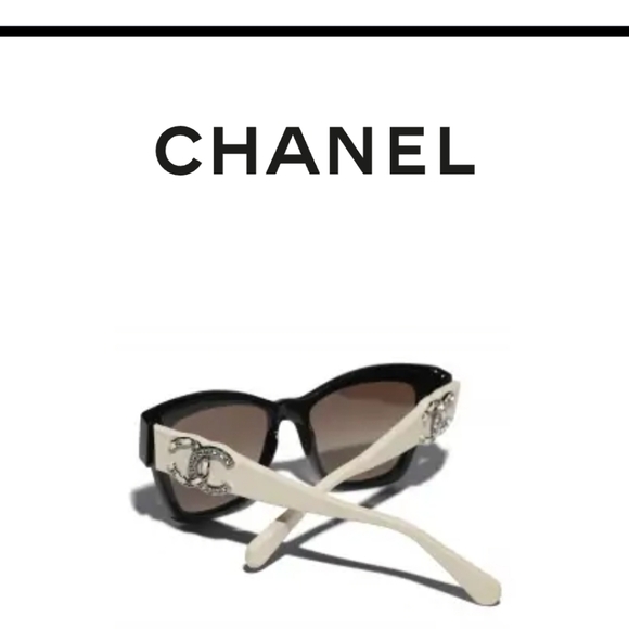 CHANEL CREAM AND BLACK SUNGLASSES CRYSTAL 5456QA C501S5 - Picture 4 of 12